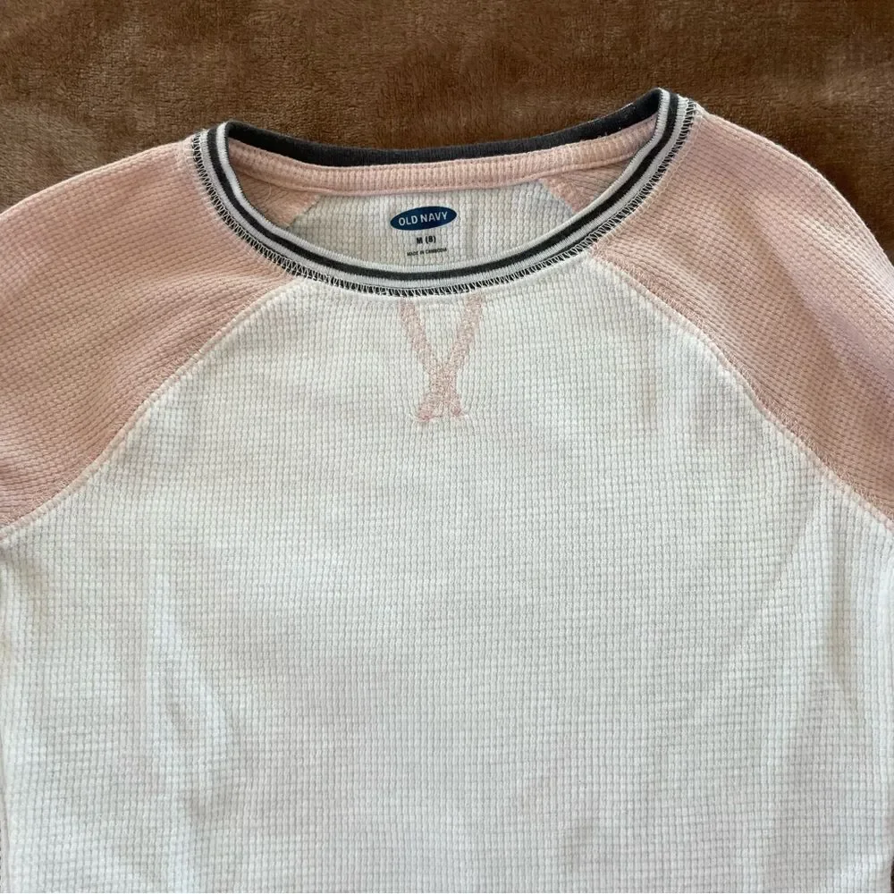 Old Navy Girls White and Peach Raglan Shirt Cotton Size M/ 8